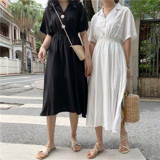 Short Sleeve Buttoned High Waist A-line Dress