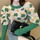 Puff-sleeve Floral Print Sweater