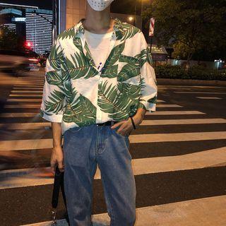 Leaf Printed Elbow-sleeve Shirt