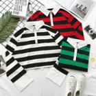 Striped Loose-fit Long-sleeve Polo-shirt