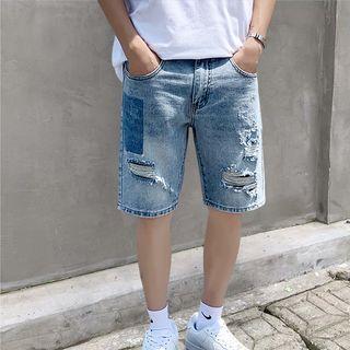 Straight Leg Ripped Denim Shorts