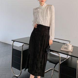High-waist Floral Pattern Midi A-line Skirt