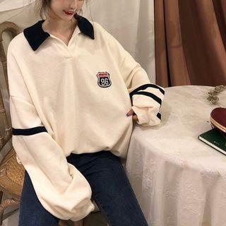 Badge Embroidered Polo-neck Sweatshirt