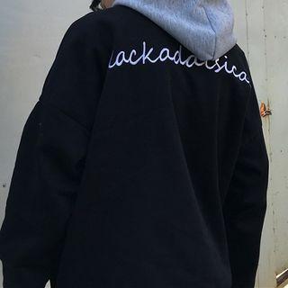 Letter Embroidery Hoodie Black - One Size