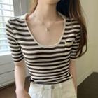U-neck Striped Polo T-shirt