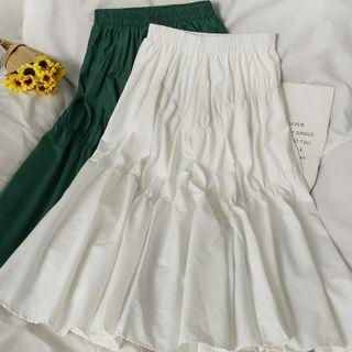 Elastic High-waist Ruched Midi Skirt