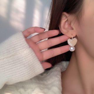 Heart Fabric Faux Pearl Dangle Earring 1 Pair - White - One Size