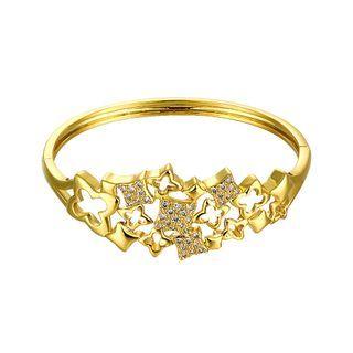 Fashion Plated Gold Four-leafed Clover Bangle With Cubic Zircon Golden - One Size