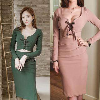 Lace-up Cutout-waist Slit Sheath Dress