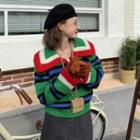 Long-sleeve Sailor Collared Striped Sweater As Shown In Figure - One Size