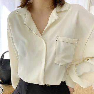 Plus Size Open-placket Stitched Shirt
