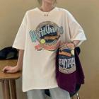 Short-sleeve Crew Neck Lettering Car Print T-shirt