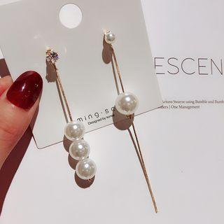 Non-matching Faux Pearl Dangle Earring 1 Pair - Silver Stud - Gold - One Size