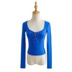 Long-sleeve Bow-neck T-shirt