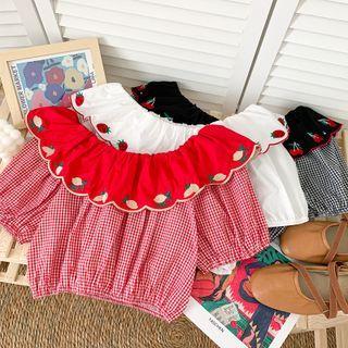 Off-shoulder Fruit-embroidered Crop Top