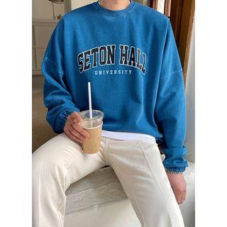 Letter-printed Drawcord-hem Oversized Sweatshirt