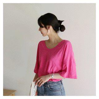 Set Of 2: Scoop-neck Bell-sleeve T-shirt