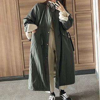 Fleece-lined Stand-collar Cargo Long Jacket