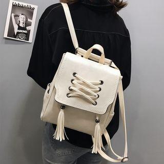 Tassel Lace Up Faux Leather Backpack