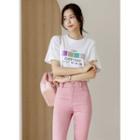 Letter-embroidered Sequined T-shirt Ivory - One Size