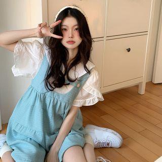 Short-sleeve Collar Blouse Shirt - White - One Size