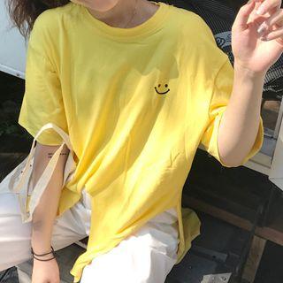Tie-waist Elbow Sleeve Printed T-shirt