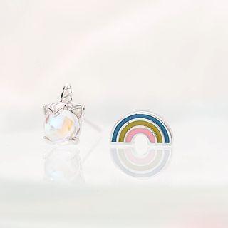 Non-matching Alloy Unicorn & Rainbow Earring 1 Pair - Earring - Rainbow & Crystal - Blue - One Size