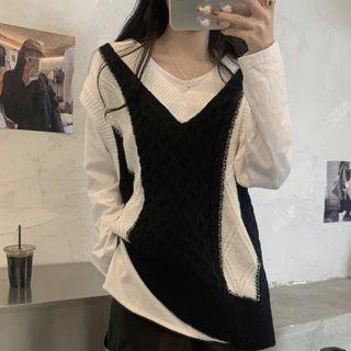 Two-tone Cable-knit Sweater Vest