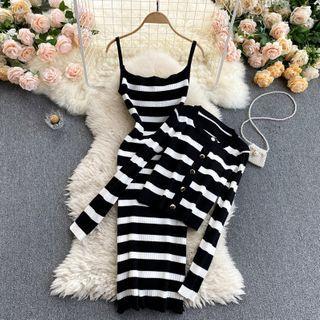Set: Striped Cardigan + Strappy Midi Dress