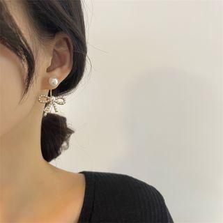 Bow Faux Pearl Alloy Dangle Earring 1 Pair - White - One Size