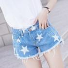 Printed Fray Denim Shorts