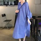 Gingham Long-sleeve Midi Shirt Dress Blue - One Size