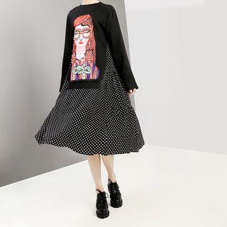 Dotted Panel Sweatshirt Dress Black - One Size