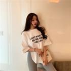 Printed Lettering Split Short-sleeved Top
