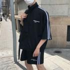 Set: Elbow-sleeve Stripe-side T-shirt + Shorts