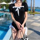 Puff-sleeve Bow-accent Swimsuit