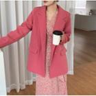 Double Breasted Blazer / Long-sleeve Floral A-line Dress