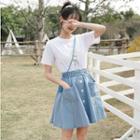 Short-sleeve Print T-shirt / Denim Mini A-line Skirt / Set