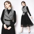 Set: Long-sleeve A-line Dress + Sleeveless Midi Dress