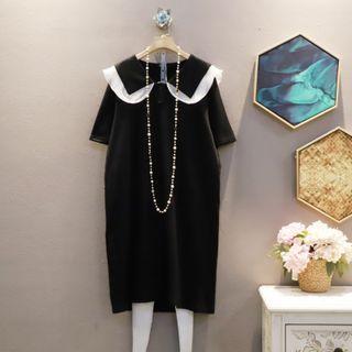Short-sleeve Ruffled-trim Peter Pan Collar Dress