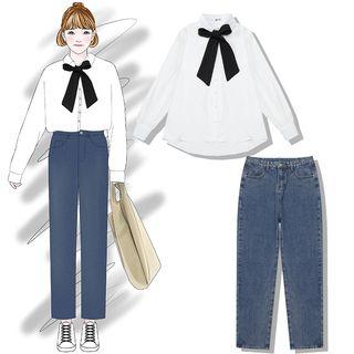 Bow White Shirt + Jeans