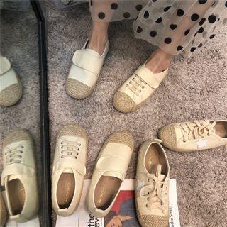 Espadrille Fabric Panel Lace Up Flats