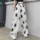 Velvet Bear Print Wide-leg Pants