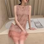 Layered Sleeveless Mesh Dress Pink - One Size