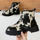 Platform Milk Cow Print Lace-up Short Boots
