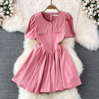Heart Button A-line Mini Dress