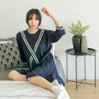 Contrast-trim Ruffle-hem Boxy Dress
