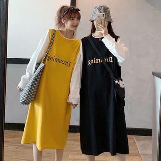Color Block Lettering Sweatshirt Dress