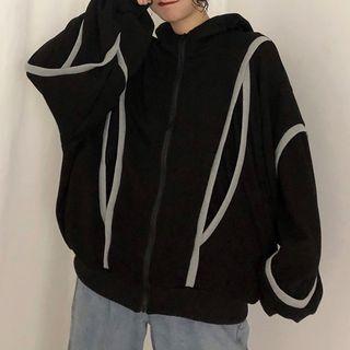 Contrast Trim Hooded Zip Jacket Black - One Size