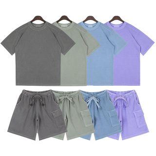 Plus Size Set: Stitched T-shirt + Sweatshorts